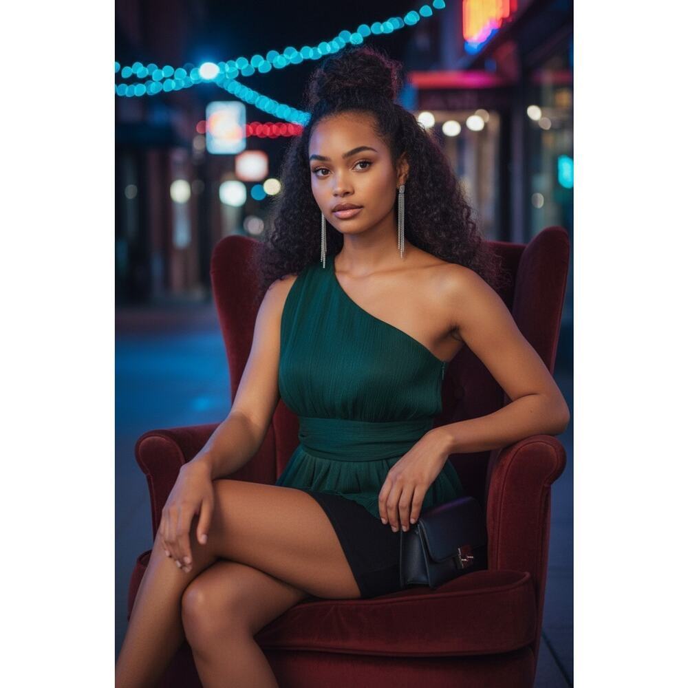 Endless Rose Tulle One Shoulder Top in Amazon Green Size XS MSRP $100
